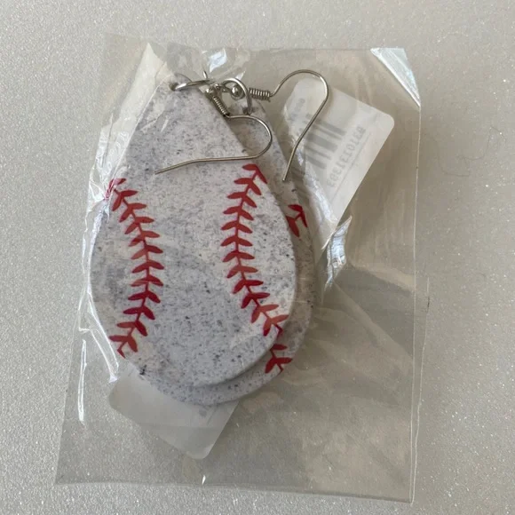 Baseball Softball Teardrop Wooden Dangle Earrings - Picture 3 of 5